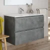 Cosyneo Meuble sous vasque seul, 2 tiroirs, 60cm, simple vasque - ciment (gris) - BALEA