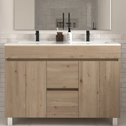 Meuble Sous Lavabo|Cosyneo Meuble sous vasque seul, 2 tiroirs et 4 portes, 120cm, simple vasque - cambrian (chêne clair) - HARO