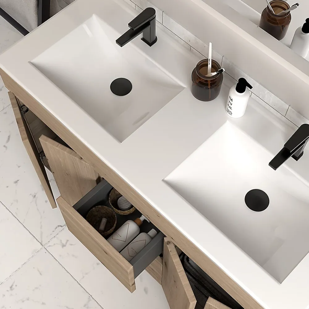 Meuble Sous Lavabo|Cosyneo Meuble sous vasque seul, 2 tiroirs et 4 portes, 120cm, simple vasque - cambrian (chêne clair) - HARO