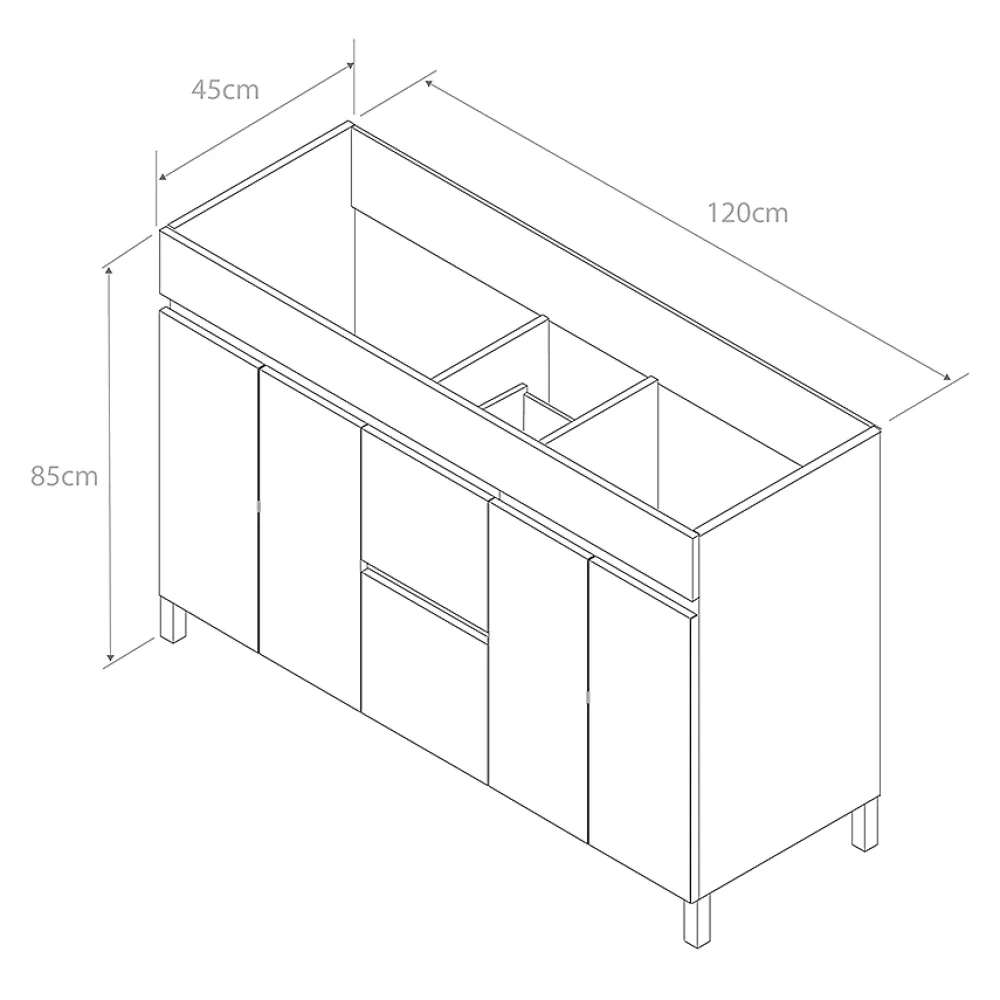 Meuble Sous Lavabo|Cosyneo Meuble sous vasque seul, 2 tiroirs et 4 portes, 120cm, simple vasque - cambrian (chêne clair) - HARO