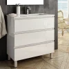 Meuble Sous Lavabo|Cosyneo Meuble sous vasque seul, 3 tiroirs, 100cm, simple vasque - blanc laqué - PALMA