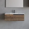 Meuble Sous Lavabo|Cosyneo Meuble sous vasque seul, 1 tiroir, 80cm, simple vasque - tabaco (chêne foncé) - CADIX