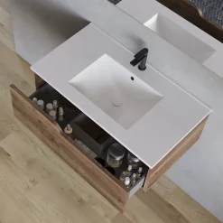 Meuble Sous Lavabo|Cosyneo Meuble sous vasque seul, 1 tiroir, 80cm, simple vasque - tabaco (chêne foncé) - CADIX