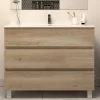 Meuble Sous Lavabo|Cosyneo Meuble sous vasque seul, 3 tiroirs, 100cm, simple vasque - nebraska (chêne clair) - MAYOR
