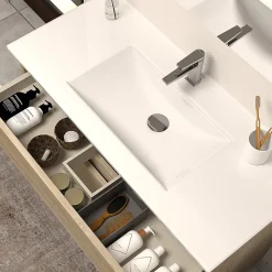 Meuble Sous Lavabo|Cosyneo Meuble sous vasque seul, 3 tiroirs, 100cm, simple vasque - nebraska (chêne clair) - MAYOR