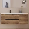 Meuble Sous Lavabo|Cosyneo Meuble sous vasque seul, 2 tiroirs et 1 porte, 120cm, vasque déportée gauche - tabaco (bois foncé) - ZARZA