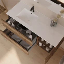 Meuble Sous Lavabo|Cosyneo Meuble sous vasque seul, 2 tiroirs et 1 porte, 120cm, vasque déportée gauche - tabaco (bois foncé) - ZARZA