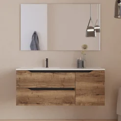 Meuble Sous Lavabo|Cosyneo Meuble sous vasque seul, 2 tiroirs et 1 porte, 120cm, vasque déportée gauche - tabaco (bois foncé) - ZARZA