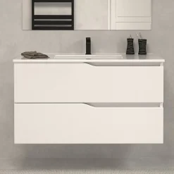 Cosyneo Meuble sous vasque seul, 2 tiroirs, 90cm, simple vasque - blanc mat - LUNA