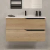 Meuble Sous Lavabo|Cosyneo Meuble sous vasque seul, 2 tiroirs, 80cm, simple vasque - madera miel (chêne clair) - LUNA