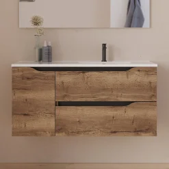 Cosyneo Meuble sous vasque seul, 2 tiroirs et 1 porte, 100cm, vasque déportée droite - tabaco (bois foncé) - ZARZA