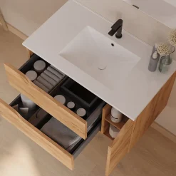 Cosyneo Meuble sous vasque seul, 2 tiroirs et 1 porte, 80cm, vasque centrée - roble (bois clair) - ZARZA