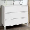 Cosyneo Meuble sous vasque seul, 3 tiroirs, 80cm, simple vasque - blanc laqué - TIRIS