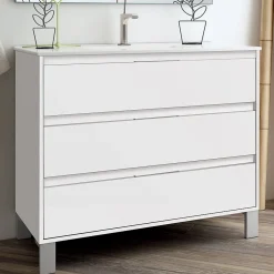 Cosyneo Meuble sous vasque seul, 3 tiroirs, 80cm, simple vasque - blanc laqué - TIRIS