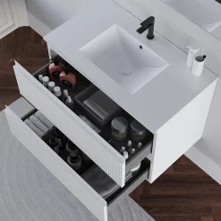 Cosyneo Meuble sous vasque seul, 2 tiroirs, 60cm, simple vasque - blanc mat - RIBERA