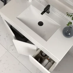 Cosyneo Meuble sous vasque seul, 2 tiroirs et 2 portes, 100cm, simple vasque - blanc brillant - HARO