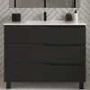 Meuble Sous Lavabo|Cosyneo Meuble sous vasque seul, 3 tiroirs, 100cm, simple vasque - noir - MATA