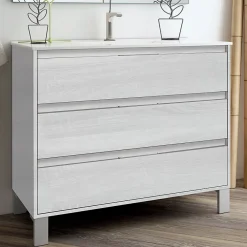 Meuble Sous Lavabo|Cosyneo Meuble sous vasque seul, 3 tiroirs, 80cm, simple vasque - hibernian (bois blanchi) - TIRIS