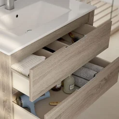 Meuble Sous Lavabo|Cosyneo Meuble sous vasque seul, 3 tiroirs, 80cm, simple vasque - hibernian (bois blanchi) - TIRIS