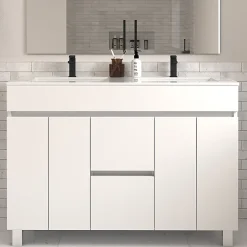 Cosyneo Meuble sous vasque seul, 2 tiroirs et 4 portes, 120cm, simple vasque - blanc brillant - HARO