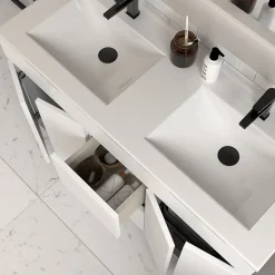 Cosyneo Meuble sous vasque seul, 2 tiroirs et 4 portes, 120cm, simple vasque - blanc brillant - HARO
