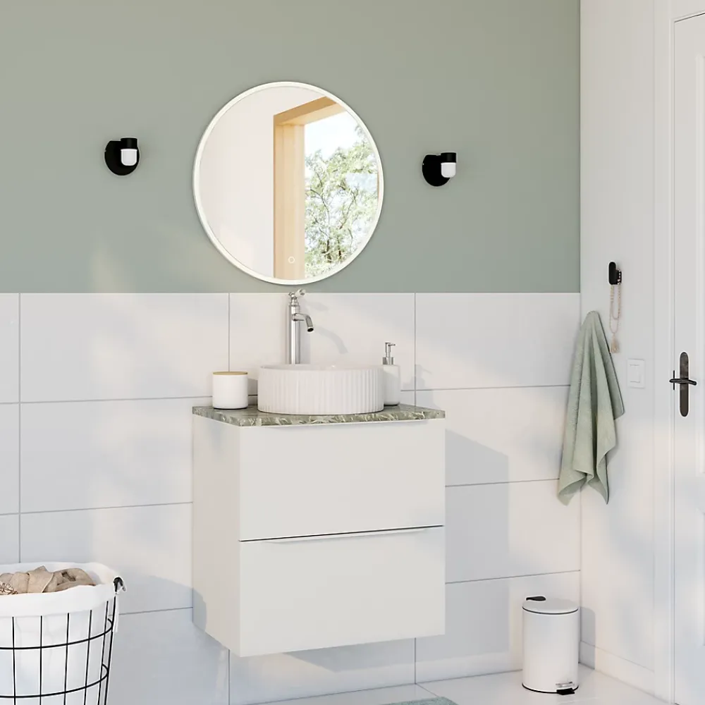 Meuble Buanderie|GoodHome Meuble sous vasque suspendu blanc mat l.60 x H.60 x P.45 cm, Imandra