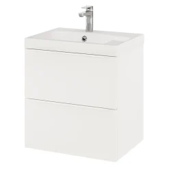 Meuble Buanderie|GoodHome Meuble sous vasque suspendu blanc mat l.60 x H.60 x P.45 cm, Imandra