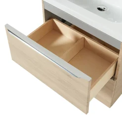 GoodHome Meuble sous vasque suspendu effet chêne l.60 x H.60 x P.45 cm, Imandra