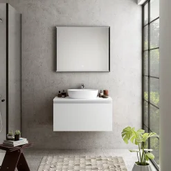 Meuble Sous-Vasque|Ipiemme SRL Meuble sous vasque suspendu blanc mat l.90 x H.46,5 x P.50,5 cm pour évacuation centrale, Pura+