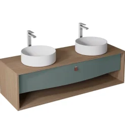 Meuble Buanderie|Decotec Meuble sous vasque suspendu vert toundra mat 1 tiroir l.140 x H.40 x P.50 cm, Havana