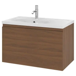 Meuble Sous-Vasque|GoodHome Meuble sous vasque suspendu effet noyer 2 tiroirs l.80 x H.48 x P.45 cm Levanna