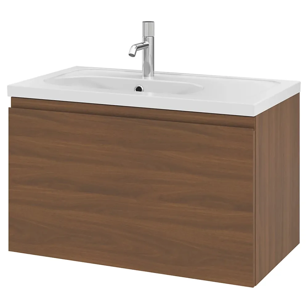 Meuble Sous-Vasque|GoodHome Meuble sous vasque suspendu effet noyer 2 tiroirs l.80 x H.48 x P.45 cm Levanna