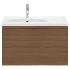 Meuble Sous-Vasque|GoodHome Meuble sous vasque suspendu effet noyer 2 tiroirs l.80 x H.48 x P.45 cm Levanna