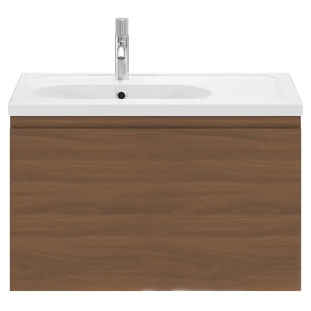 Meuble Sous-Vasque|GoodHome Meuble sous vasque suspendu effet noyer 2 tiroirs l.80 x H.48 x P.45 cm Levanna