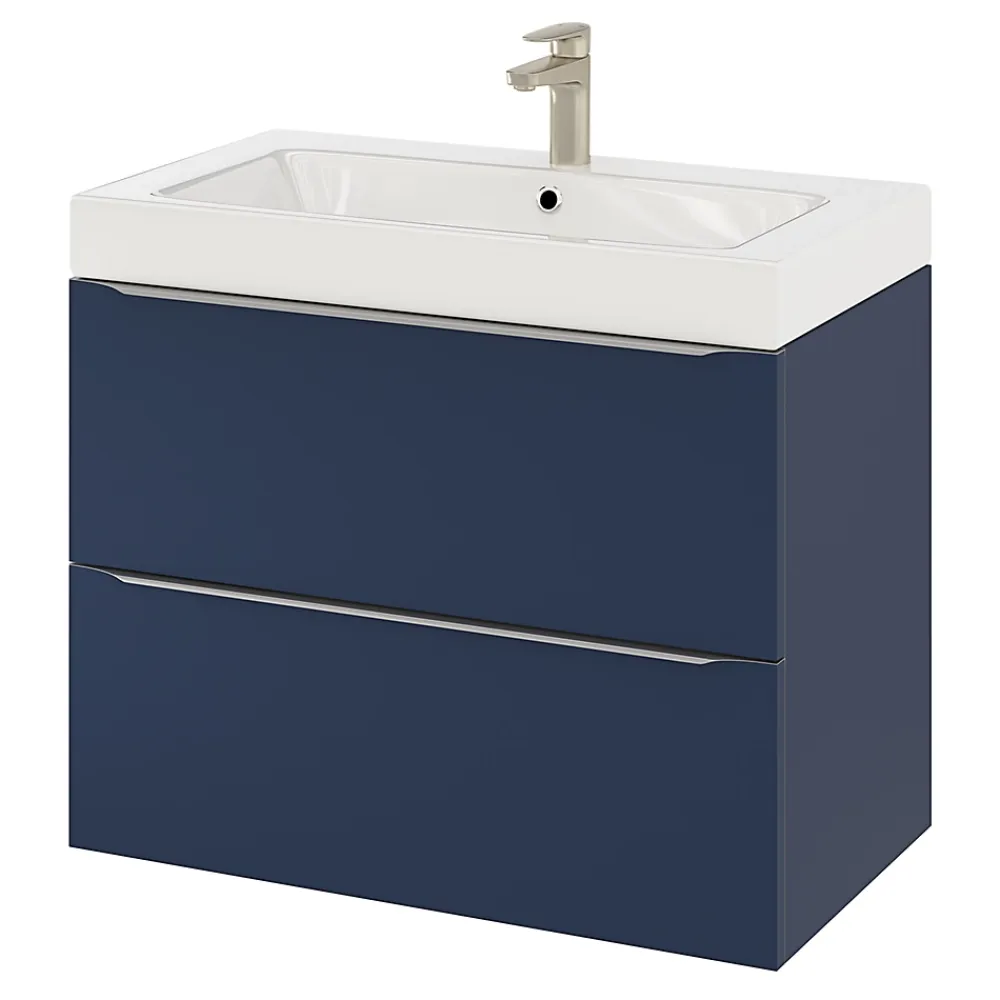 Meuble Buanderie|Meuble De Salle De Bains Faible Profondeur|GoodHome Meuble sous vasque suspendu bleu nuit mat l.80 x H.60 x P.45 cm, Imandra
