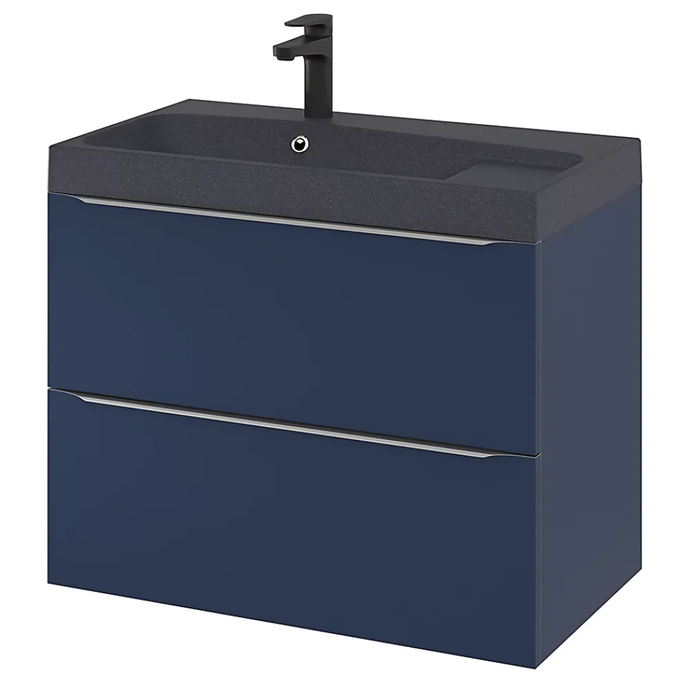 Meuble Buanderie|Meuble De Salle De Bains Faible Profondeur|GoodHome Meuble sous vasque suspendu bleu nuit mat l.80 x H.60 x P.45 cm, Imandra