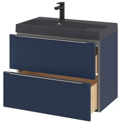Meuble Buanderie|Meuble De Salle De Bains Faible Profondeur|GoodHome Meuble sous vasque suspendu bleu nuit mat l.80 x H.60 x P.45 cm, Imandra