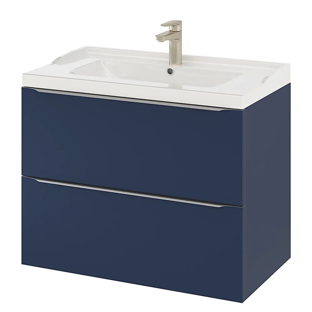 Meuble Buanderie|Meuble De Salle De Bains Faible Profondeur|GoodHome Meuble sous vasque suspendu bleu nuit mat l.80 x H.60 x P.45 cm, Imandra