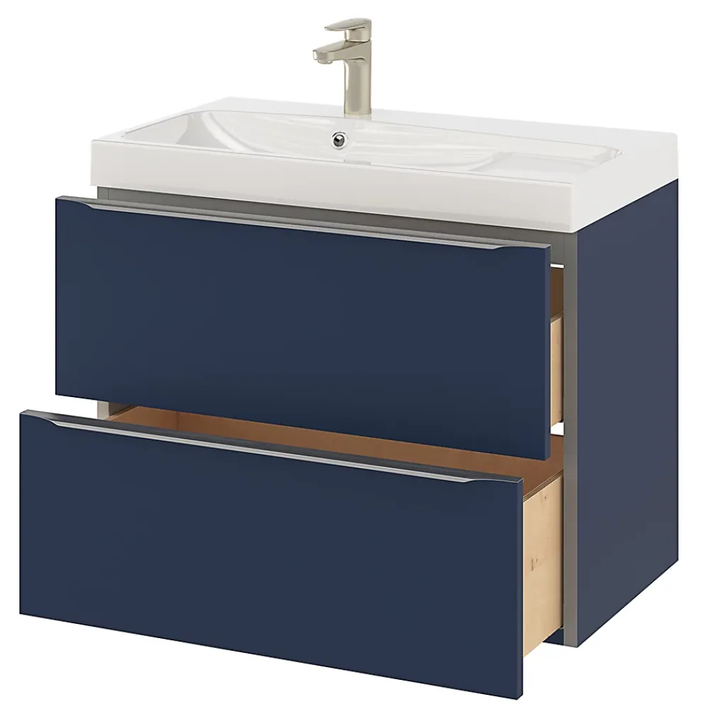 Meuble Buanderie|Meuble De Salle De Bains Faible Profondeur|GoodHome Meuble sous vasque suspendu bleu nuit mat l.80 x H.60 x P.45 cm, Imandra