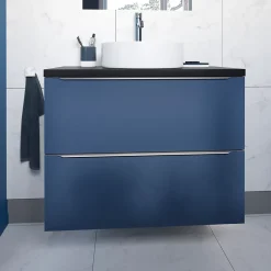Meuble Buanderie|Meuble De Salle De Bains Faible Profondeur|GoodHome Meuble sous vasque suspendu bleu nuit mat l.80 x H.60 x P.45 cm, Imandra