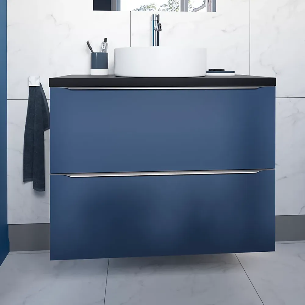 Meuble Buanderie|Meuble De Salle De Bains Faible Profondeur|GoodHome Meuble sous vasque suspendu bleu nuit mat l.80 x H.60 x P.45 cm, Imandra
