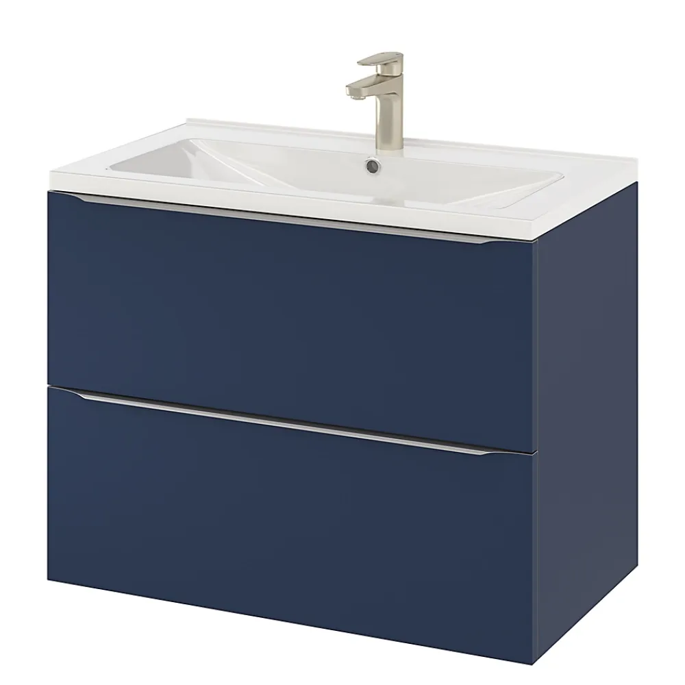 Meuble Buanderie|Meuble De Salle De Bains Faible Profondeur|GoodHome Meuble sous vasque suspendu bleu nuit mat l.80 x H.60 x P.45 cm, Imandra