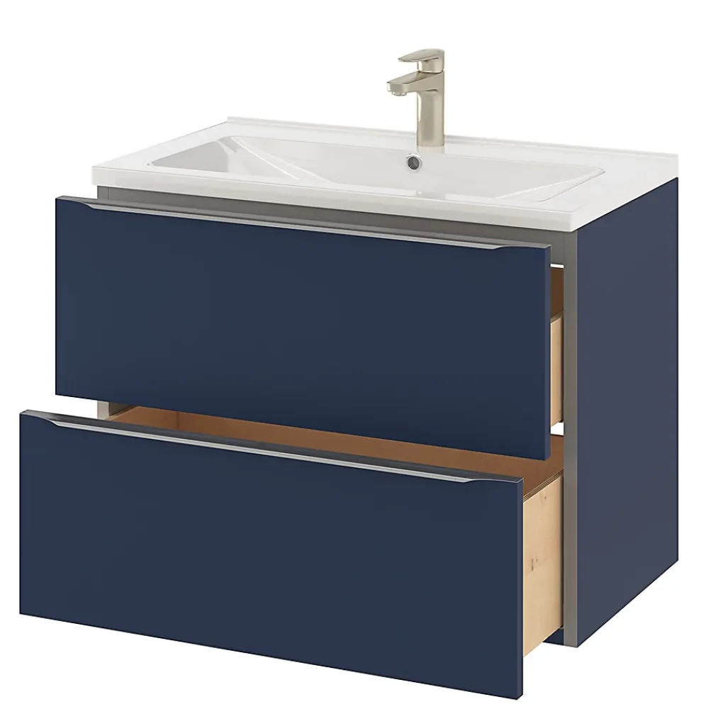 Meuble Buanderie|Meuble De Salle De Bains Faible Profondeur|GoodHome Meuble sous vasque suspendu bleu nuit mat l.80 x H.60 x P.45 cm, Imandra