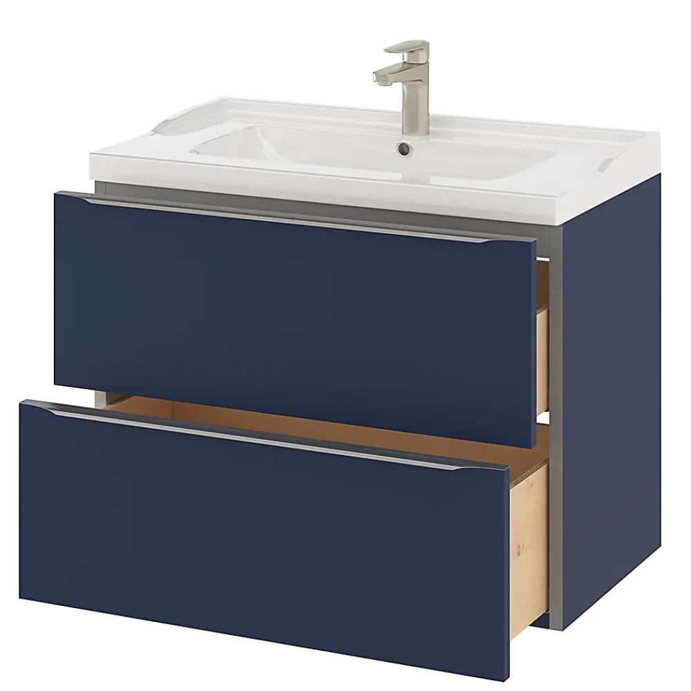 Meuble Buanderie|Meuble De Salle De Bains Faible Profondeur|GoodHome Meuble sous vasque suspendu bleu nuit mat l.80 x H.60 x P.45 cm, Imandra