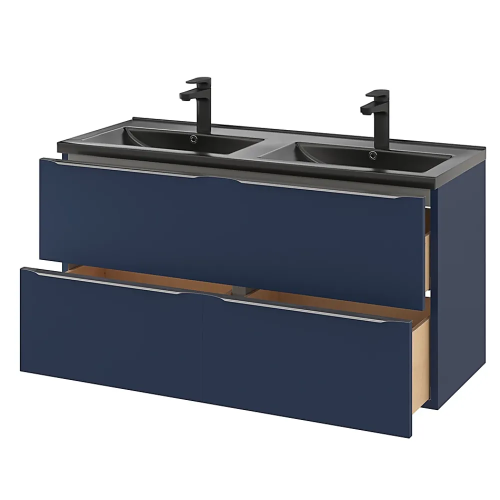 Meuble Buanderie|Meuble De Salle De Bains Faible Profondeur|GoodHome Meuble sous vasque suspendu bleu nuit mat l.120 x H.60 x P.45 cm, Imandra