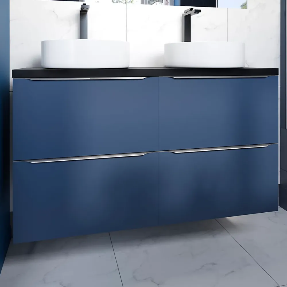 Meuble Buanderie|Meuble De Salle De Bains Faible Profondeur|GoodHome Meuble sous vasque suspendu bleu nuit mat l.120 x H.60 x P.45 cm, Imandra
