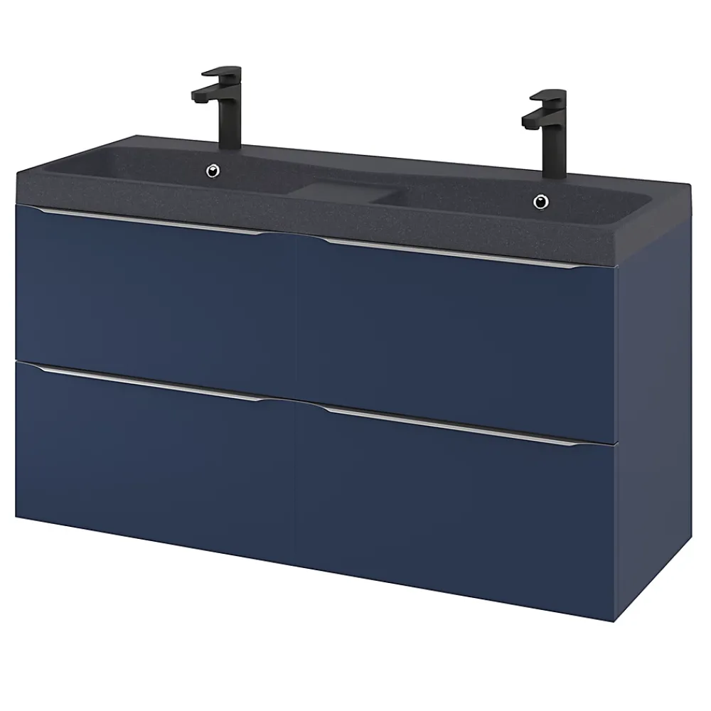 Meuble Buanderie|Meuble De Salle De Bains Faible Profondeur|GoodHome Meuble sous vasque suspendu bleu nuit mat l.120 x H.60 x P.45 cm, Imandra