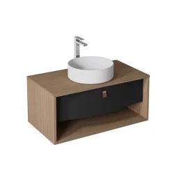 Meuble Buanderie|Decotec Meuble sous vasque suspendu noir mat 1 tiroir l.90 x H.40 x P.50 cm, Havana