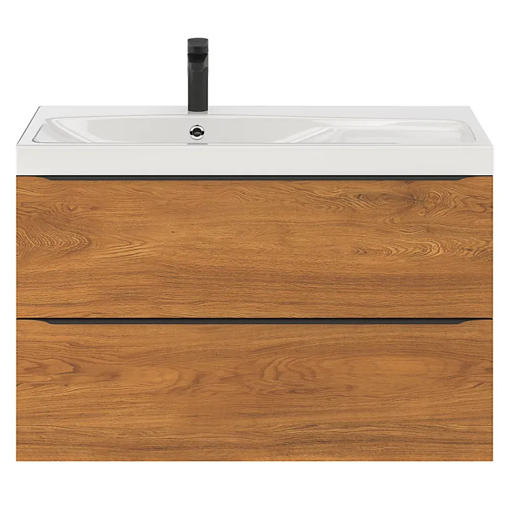 Meuble Buanderie|Meuble De Salle De Bains Faible Profondeur|GoodHome Meuble sous vasque suspendu effet noyer l.100 x H.60 x P.45 cm, Imandra