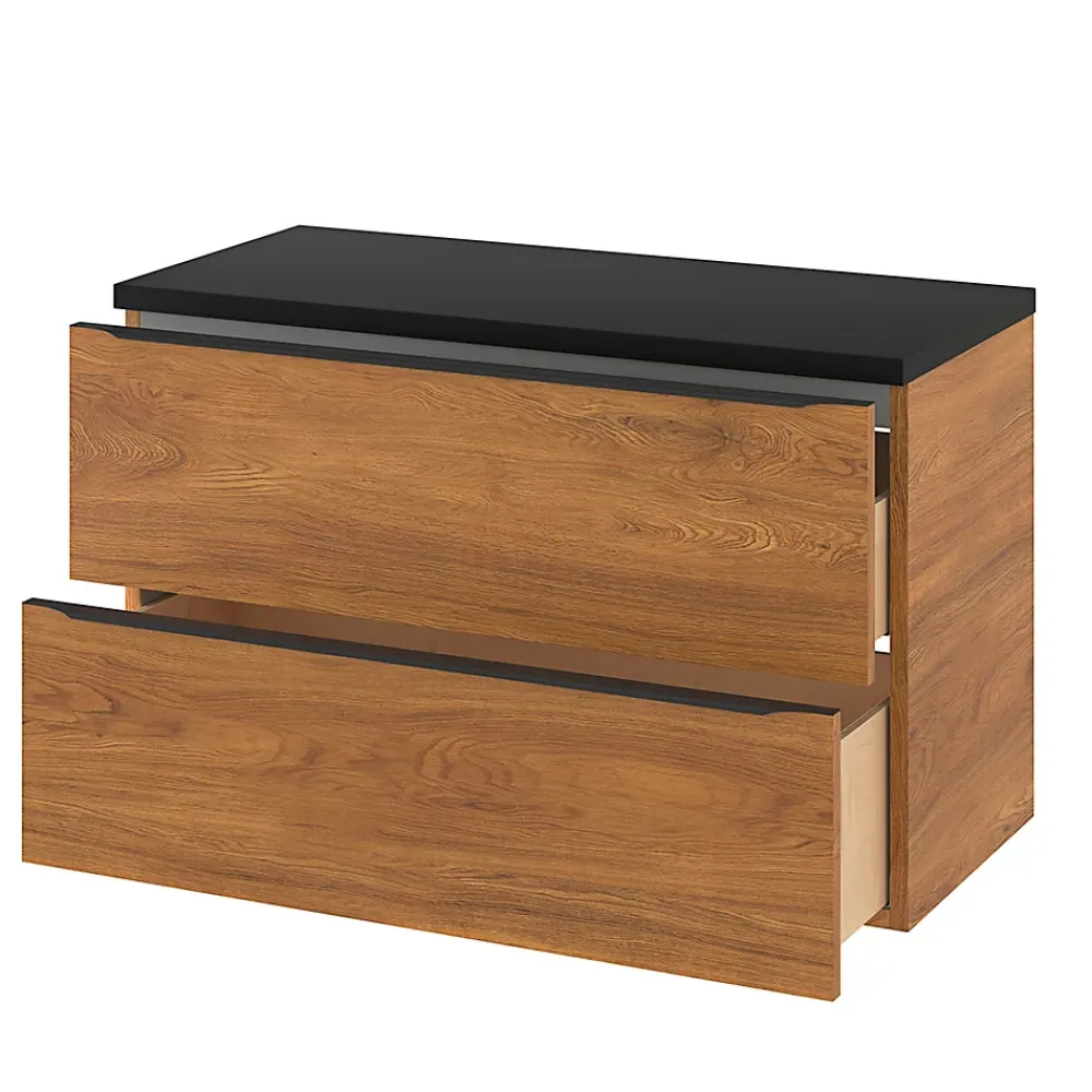 Meuble Buanderie|Meuble De Salle De Bains Faible Profondeur|GoodHome Meuble sous vasque suspendu effet noyer l.100 x H.60 x P.45 cm, Imandra